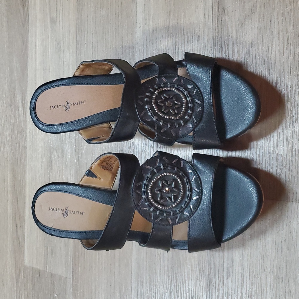 Jaclyn Smith Black Women's Wedge Sandals